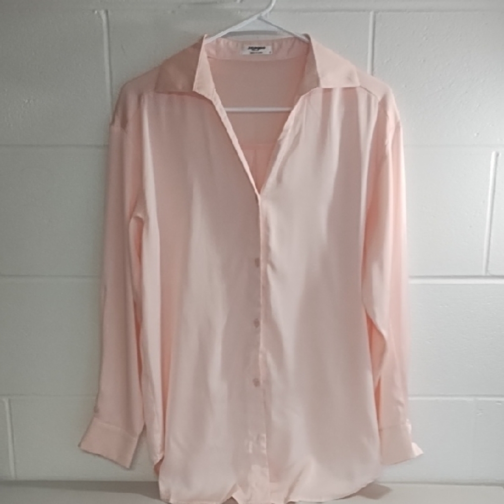 Pastel Pink Satin Stretch Blouse Quiet Luxury - Picture 11 of 11